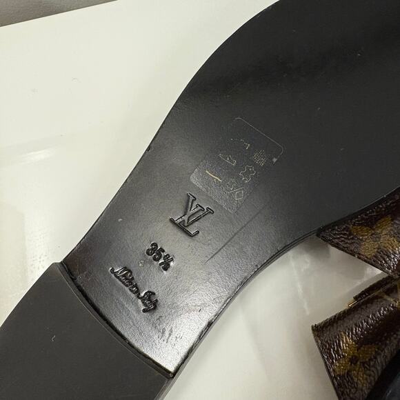Louis Vuitton Sandals Lock It Flat Mule Sandals Monogram Brown Black Size 35.5 - Picture 7 of 10